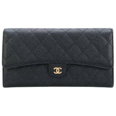 Vintage Chanel Black Quilted Caviar Leather Wallet 1