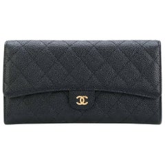 Vintage Chanel Black Quilted Caviar Leather Wallet