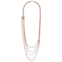 Vintage Chanel Pink Crystal and Rose Gold Necklace