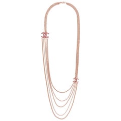 Vintage Chanel Pink Crystal and Rose Gold Necklace 6