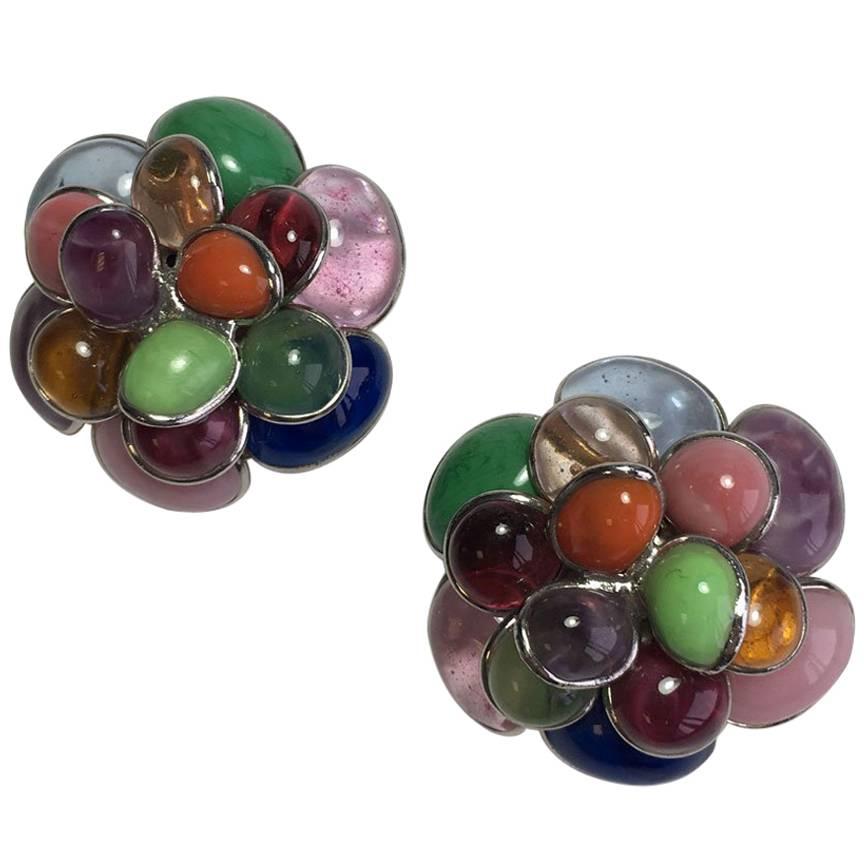 MARGUERITE DE VALOIS Clip-on Earrings in Multicolored Molten Glass For Sale