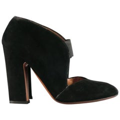 ALAIA Size 10 Black Suede Chunky Heel Cutout Booties