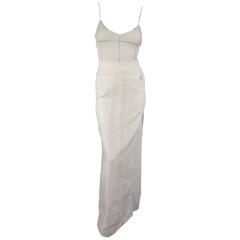 CHANEL Size 8 Cream Ramie Metallic Trim Camisole Maxi Skirt Set 1999