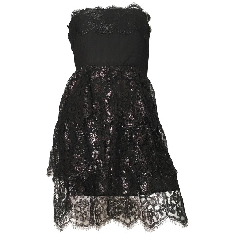 Pamela Dennis 1990s Black Strapless Lace Cocktail Dress Size 4. For ...