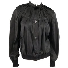 LANVIN Size 6 Black Silk Blend Gathered Taffeta Bomber Jacket