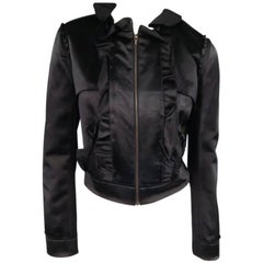 LANVIN Size 8 Black Hammered Satin Cropped Ruffle Jacket 9
