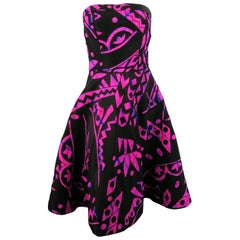 OSCAR DE LA RENTA Size 4 Fuchsia Silk Tie Dye Strapless Cocktail Dress 6