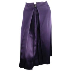 LANVIN Size 6 Eggplant Silk Wrap Pleat Clasp Skirt 2007 3