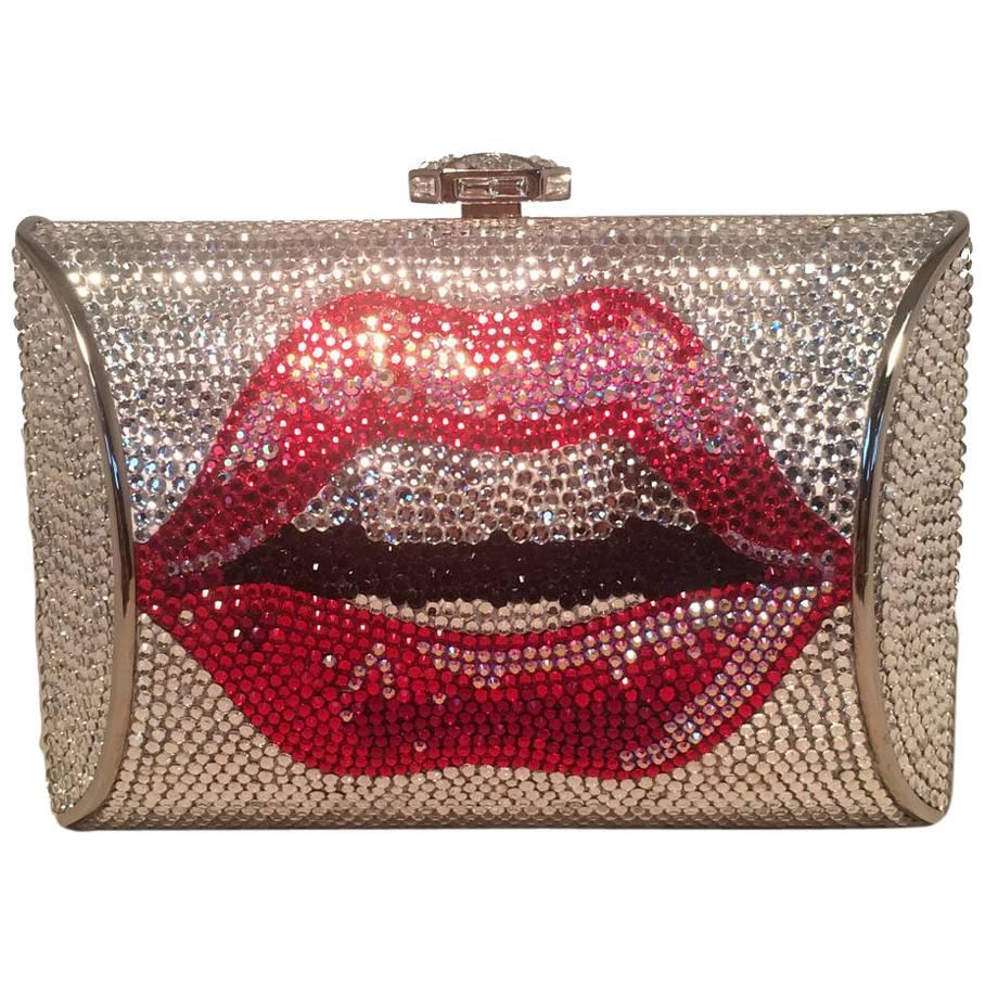 Judith Leiber Swarovski Crystal Lip Print Minaudiere Evening Bag