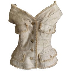 John Galliano for Christian Dior Silk & Linen Off the Shoulder Sleeveless Jacket