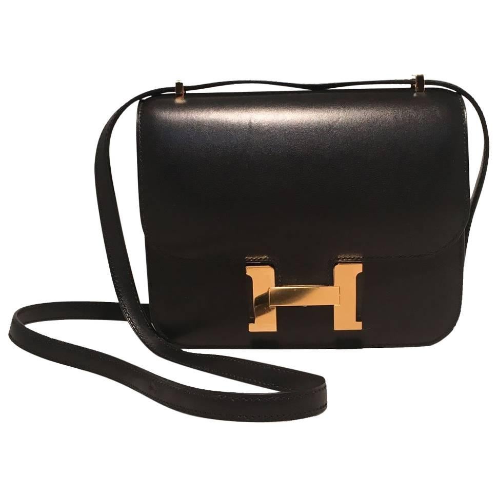 Hermes 18cm Mini Black Box Calf Constance Shoulder Bag