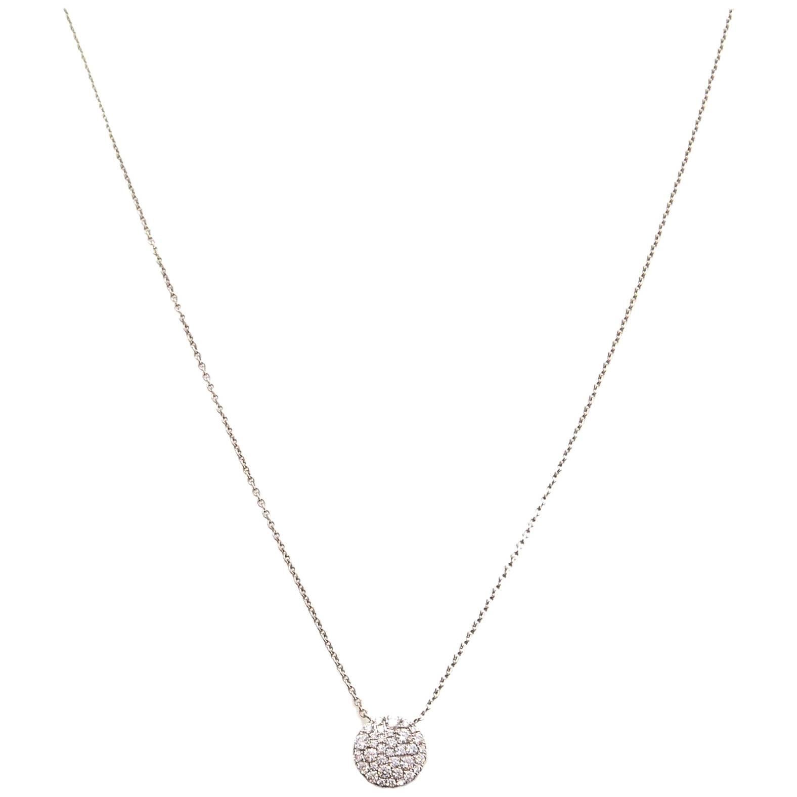 Tiffany & Co. White Gold & Diamond Metro Pave Round Pendant Necklace