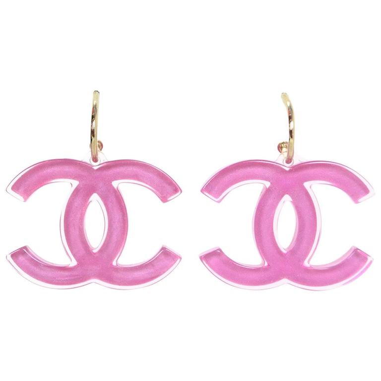 Chanel Pink Resin XL CC Pierced Earrings For Sale at 1stdibs