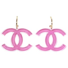 Chanel Pink Resin XL CC Pierced Earrings