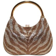 Judith Leiber Vintage Gold Zebra Stripe Crystal Evening Bag Minaudiere