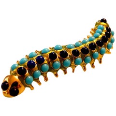 Vintage Kenneth Lane KJL Couture Faux Turquoise Lapis Enamel Caterpillar Brooch Pin