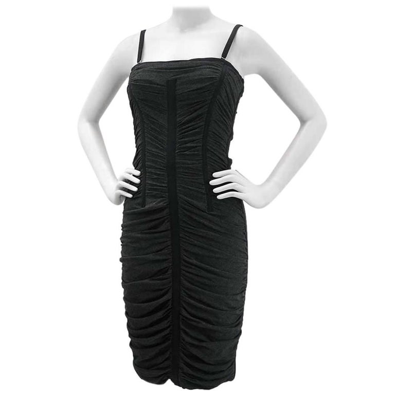 Dolce and Gabbana D&G Black and Gray Ruched Corset Dress For Sale 