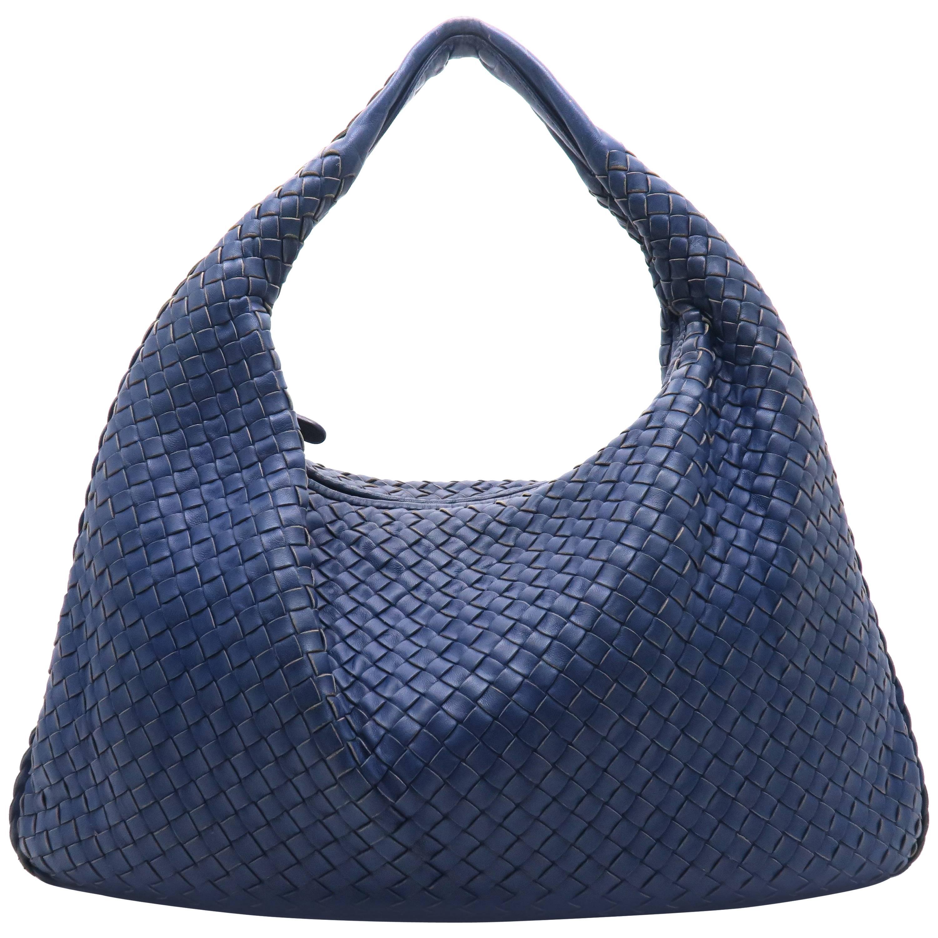 Bottega Veneta Blue Intrecciato Leather Hobo Bag For Sale
