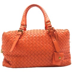 Bottega Veneta Orange Intrecciato Leather Top Handle Bag