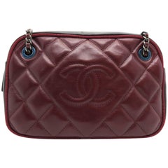 Chanel Wine Red / Black Quilted Calfskin Leather Crossbody Bag