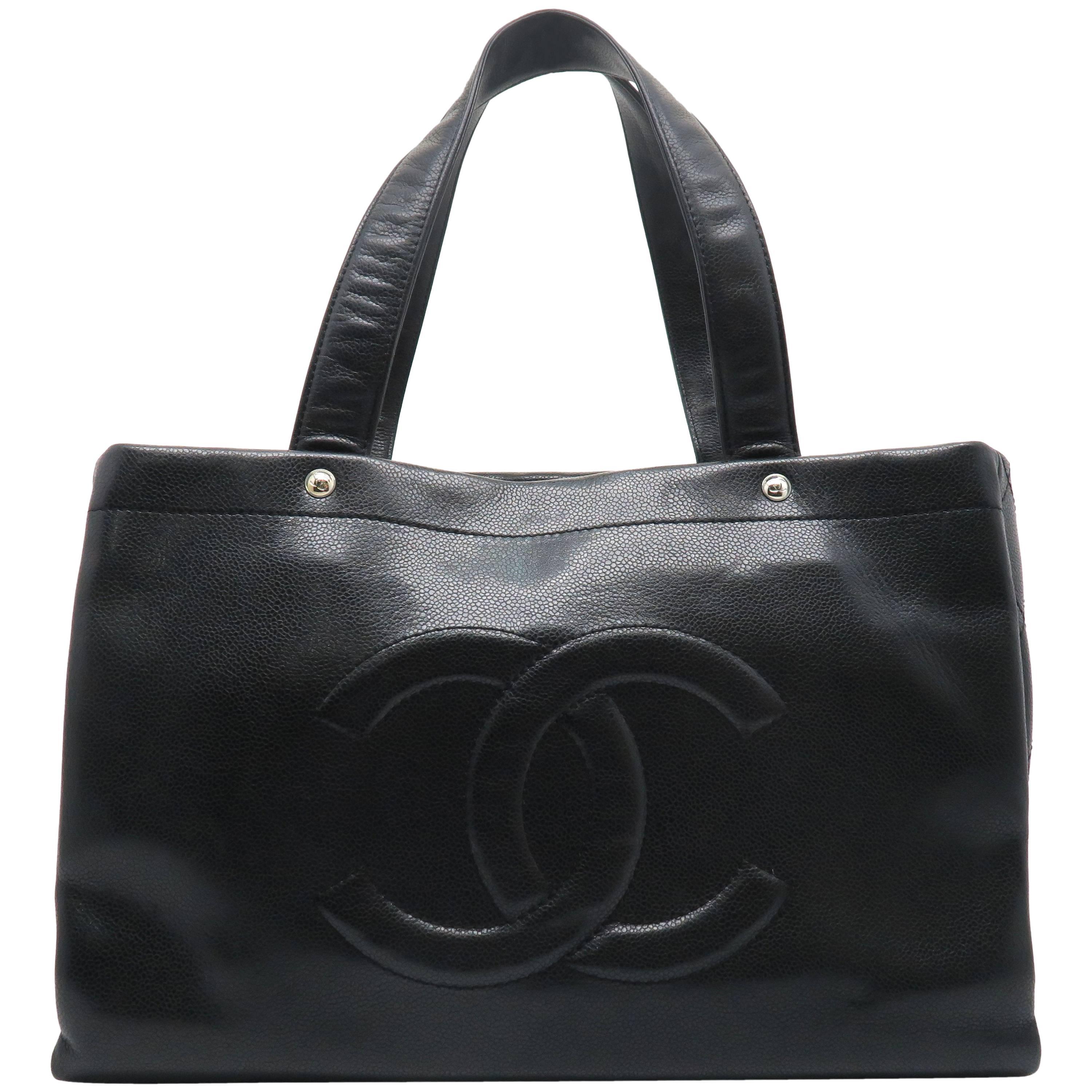 Chanel Black Caviar Leather Tote Bag For Sale