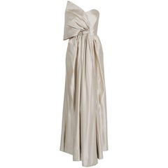 1950's Saks Fifth Avenue Champagne Silk Sculpted Bow Strapless Full-Length Gown 6