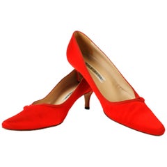 Lip Stick Red Satin Monolo Blahnik Kitten Heels