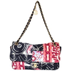 Chanel Multi-Color Printed Quilted Canvas Flap Bag with Box