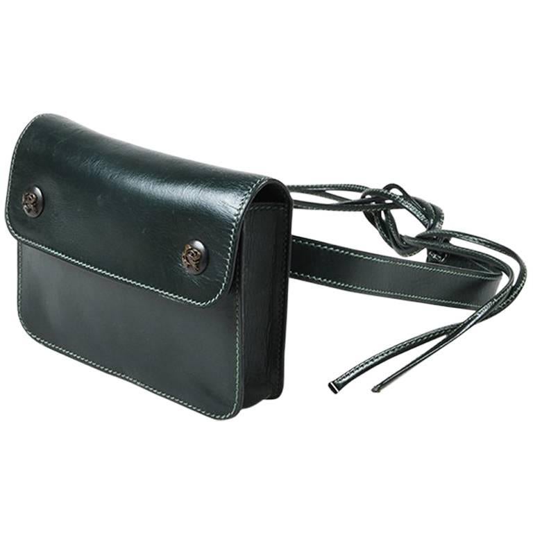 Vintage Hermes Hunter Green Box Calf Leather "Pochette" Waist Bag For Sale