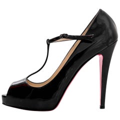 Christian Louboutin NEW Black Patent Burlina 120mm T-Strap Pumps sz 40.5