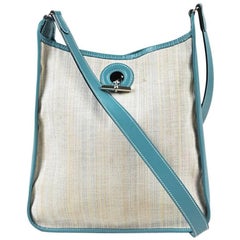 Hermes Beige Blue Jean Toile Canvas Box Calf Leather Trim Bag "Vespa PM" Tote Bag