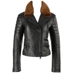 BURBERRY Prorsum Pre-otoño 2013 Chaqueta motera de piel de cordero y visón negro
