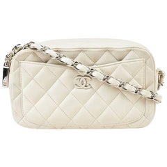 Chanel Cream Quilted Leather "Camera" Chain Strap Shoulder Bag