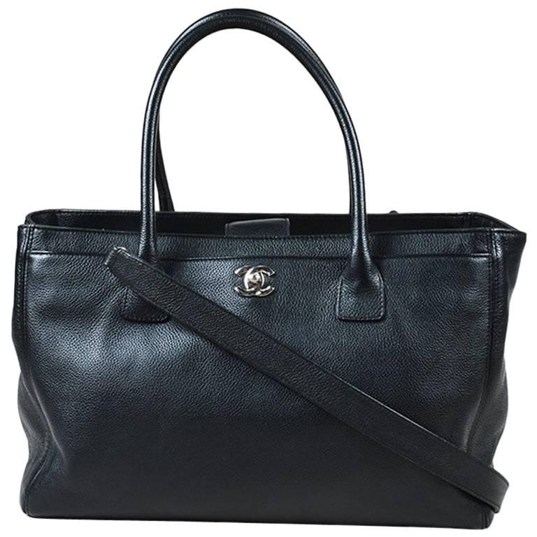 Chanel Black Grained Leather Top Handle "Cerf Shopper" Tote Bag For Sale