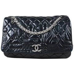 Chanel Black Lambskin Leather Jumbo "Paris Moscou Red Square Kremlin Flap" Bag