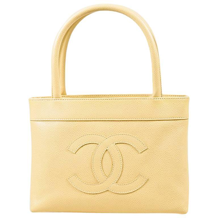 Chanel Beige Caviar Leather Small 'CC' Top Handle "Petit Shopping" Tote For Sale