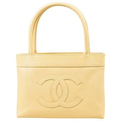 Chanel Beige Caviar Leather Small 'CC' Top Handle "Petit Shopping" Tote