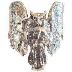 Art Nouveau coin silver Owl cuff bangle bracelet