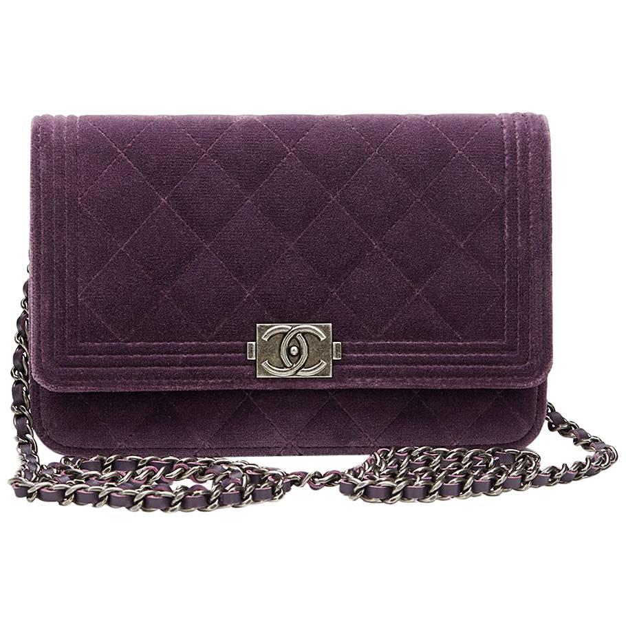 2010s Chanel Violet Quilted Velvet Boy Wallet-on-Chain WOC