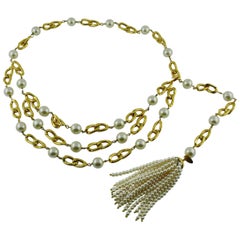Chanel Vintage Rare 1988 Pearl Tassel Chain Belt 12
