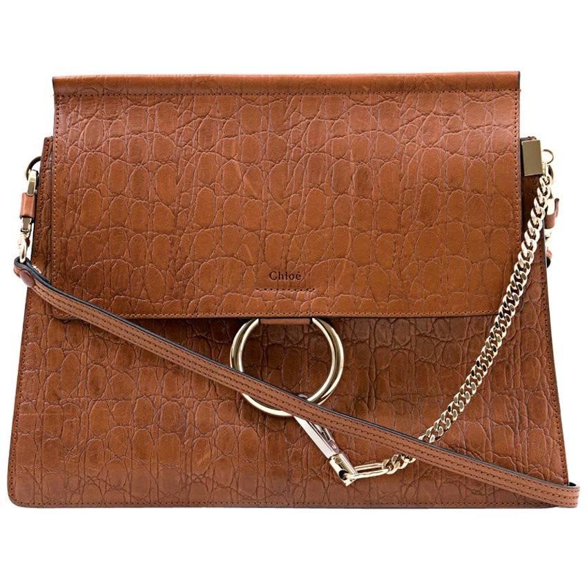 Chloe Brown Faye Medium Croc-Effect Shoulder Bag