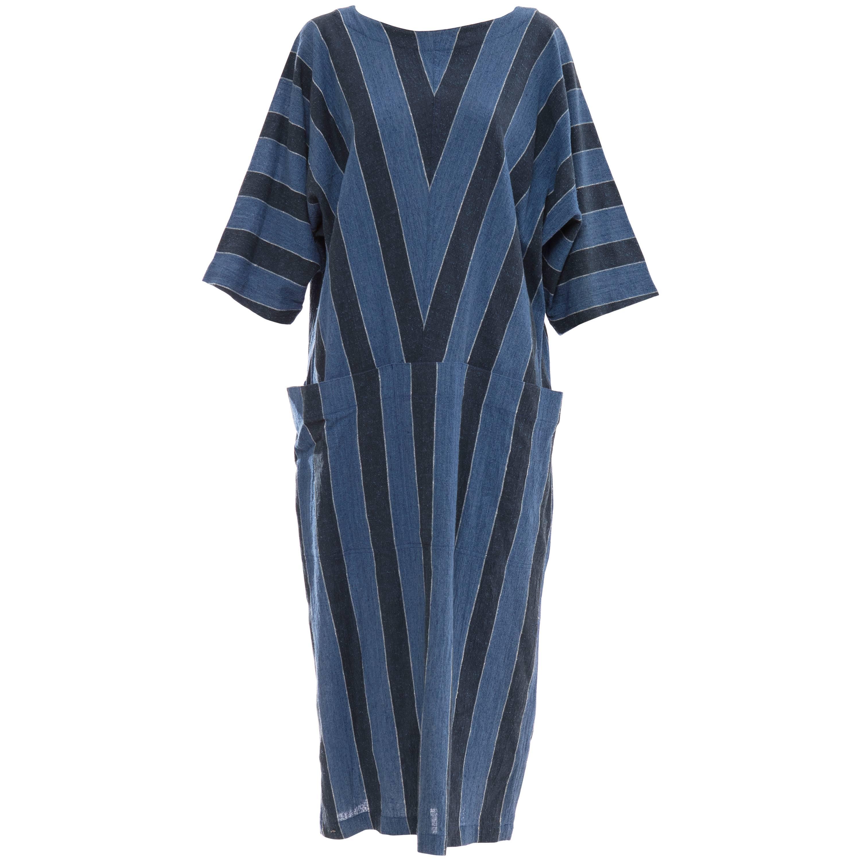 Issey Miyake Plantation Woven Cotton Dress, Circa: 1980's For Sale