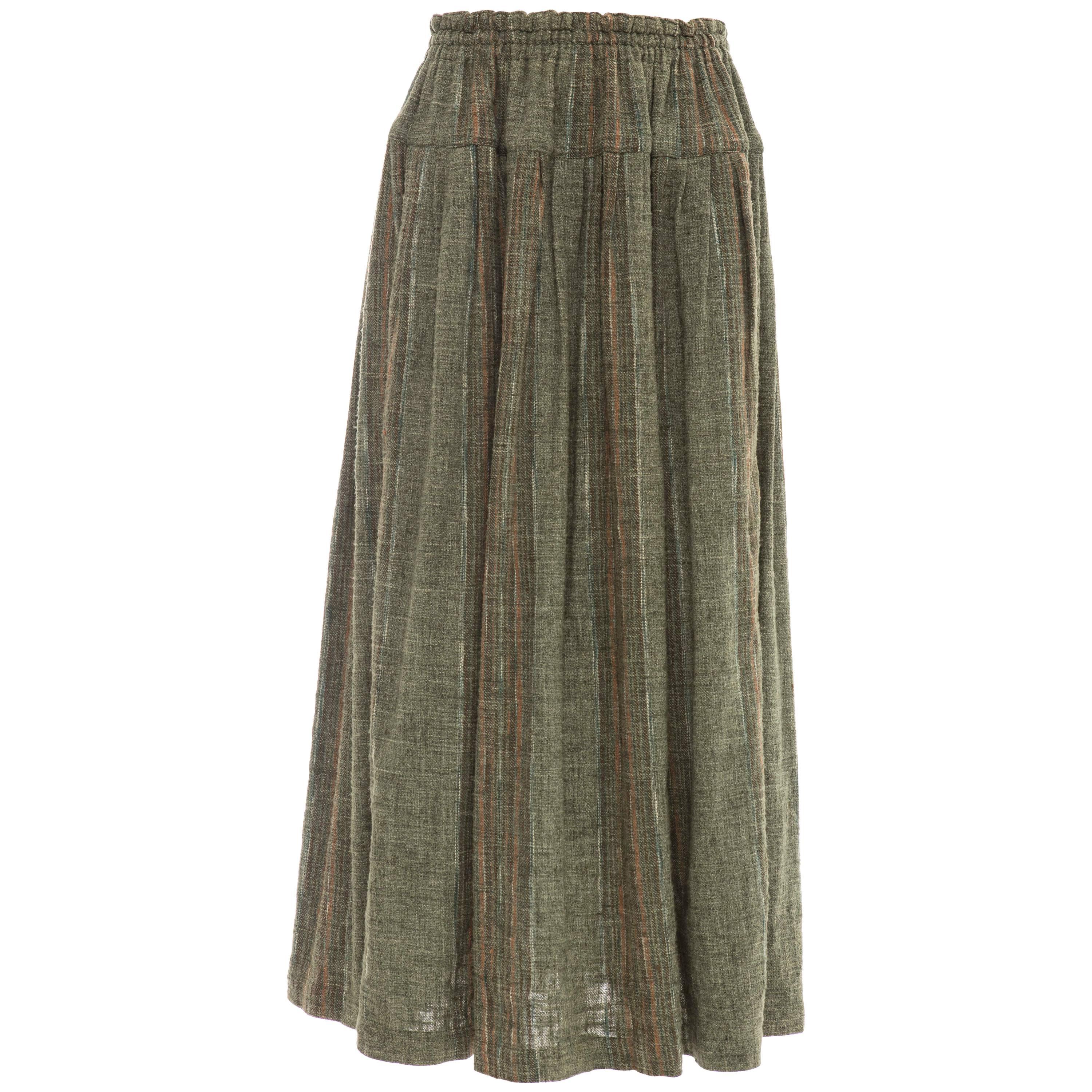 Issey Miyake Plantation Olive Green Woven Cotton Skirt, Circa 1980's
