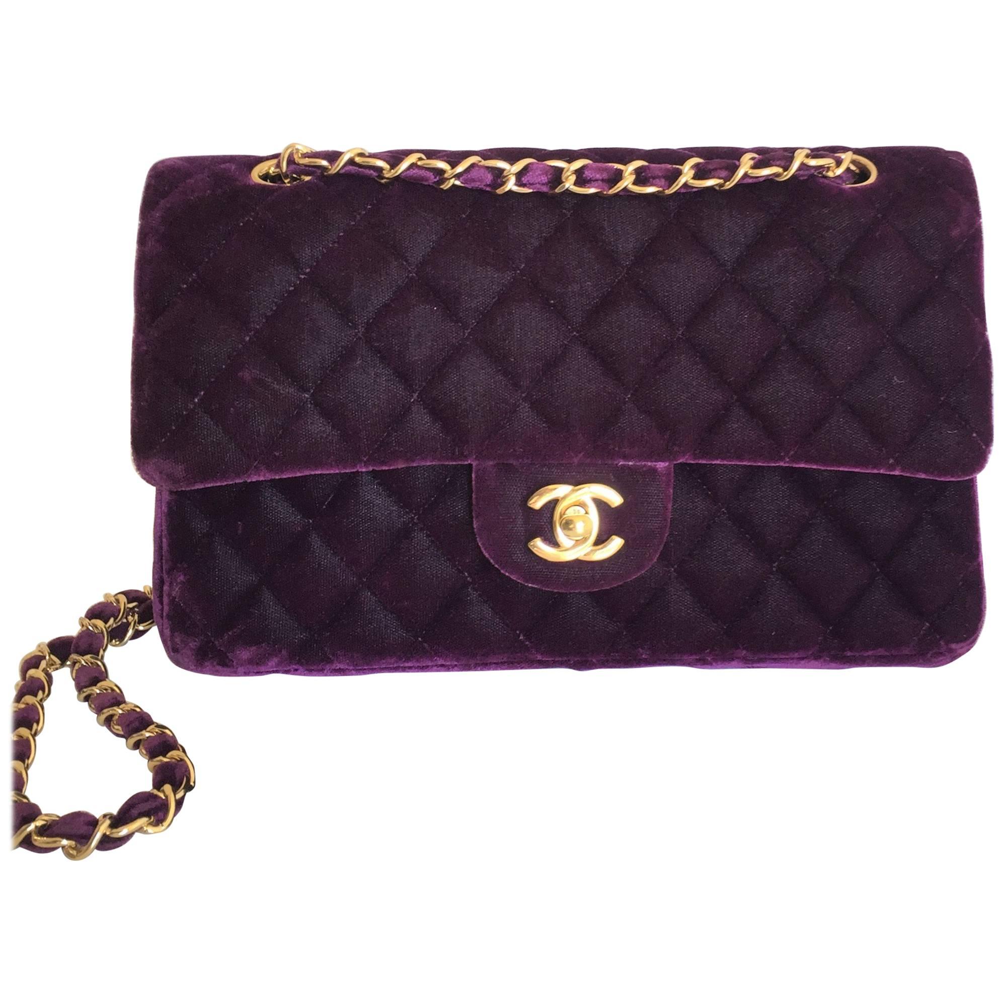 Chanel 2.55 Timeless Purple Velvet  Double Flap Hand/Shoulder Bag For Sale