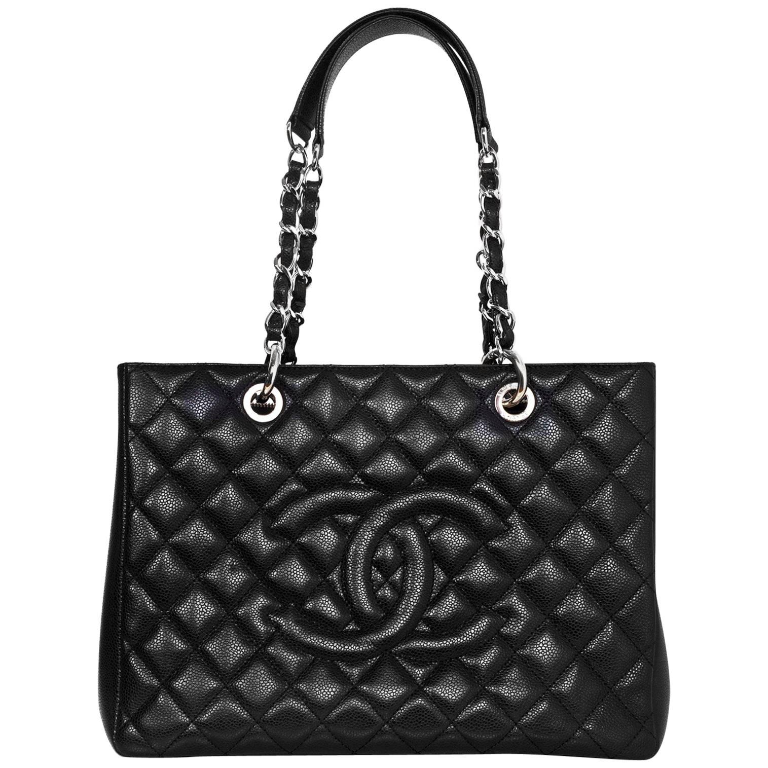 Chanel Black Caviar Leather GST Grand Shopper Tote Bag with SHW