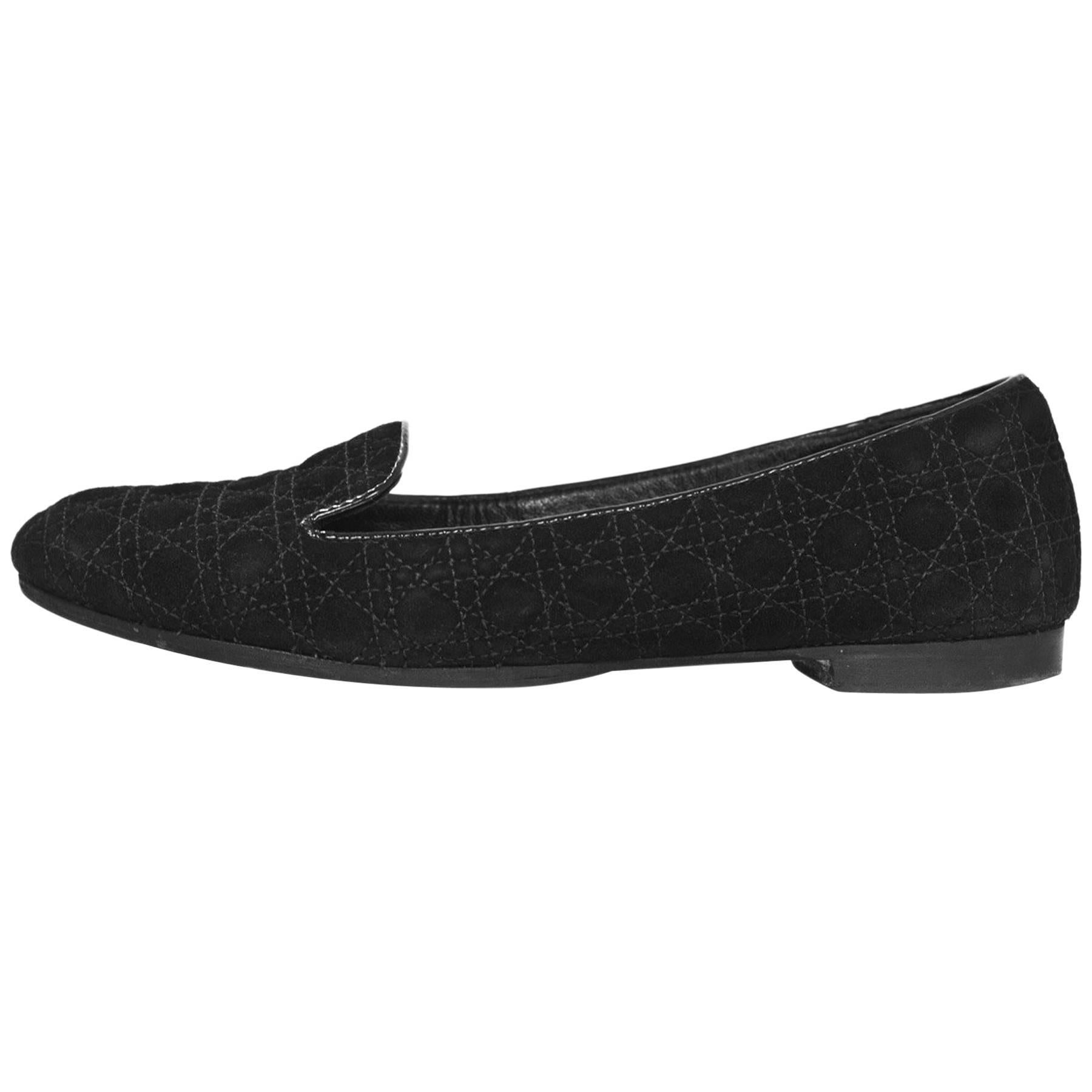 Christian Dior Black Suede Quilted Loafers Sz 35 rt. $610