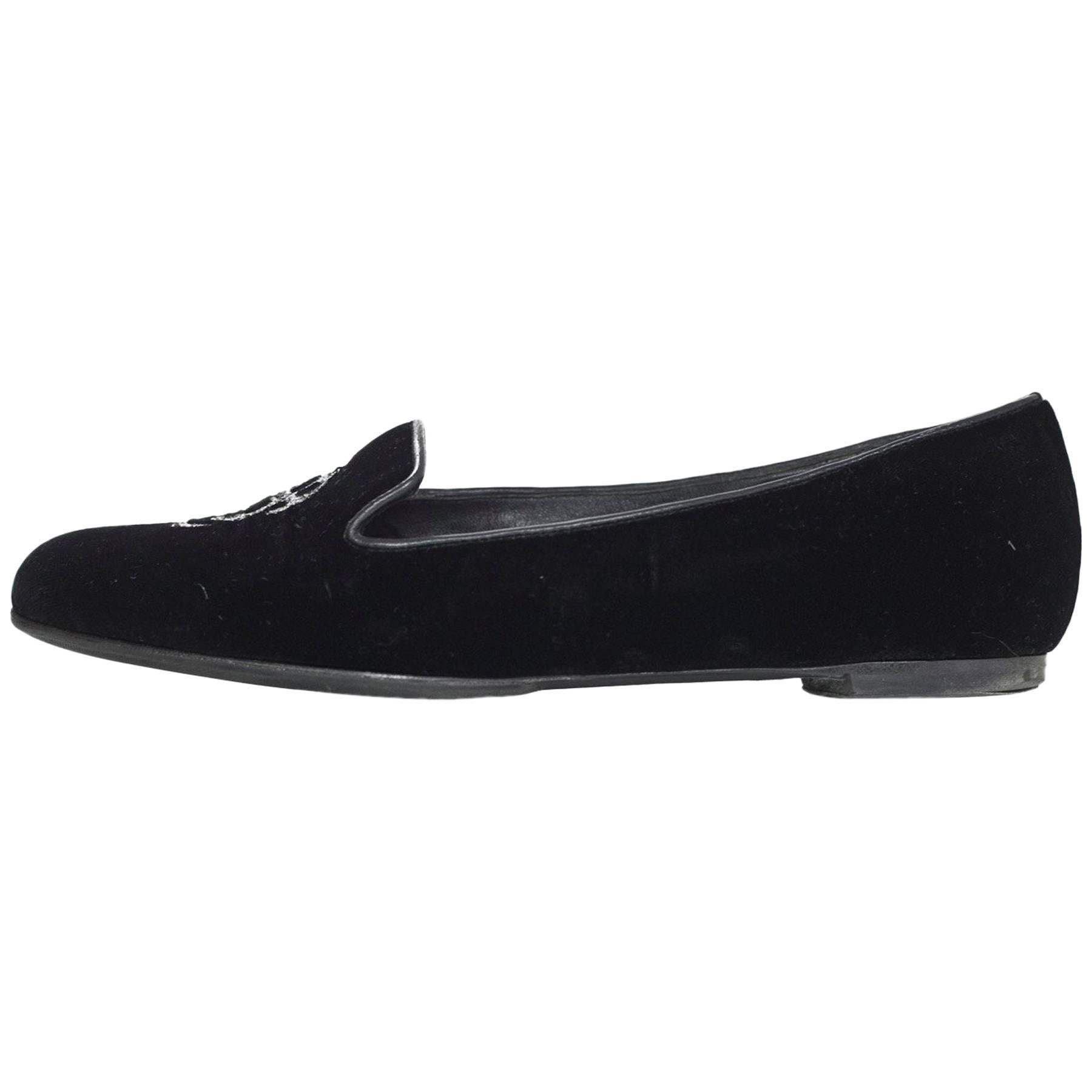 Alexander McQueen Black Velvet Skull Loafers Sz 35.5 rt. $825