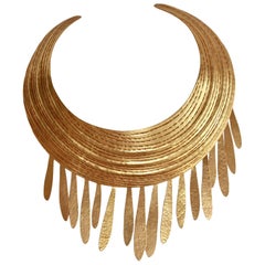 Herve van der Straeten Gilded Brass Torque Fringe Necklace 4
