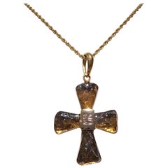1970'S Givenchy Glass Cross Pendant Necklace 3