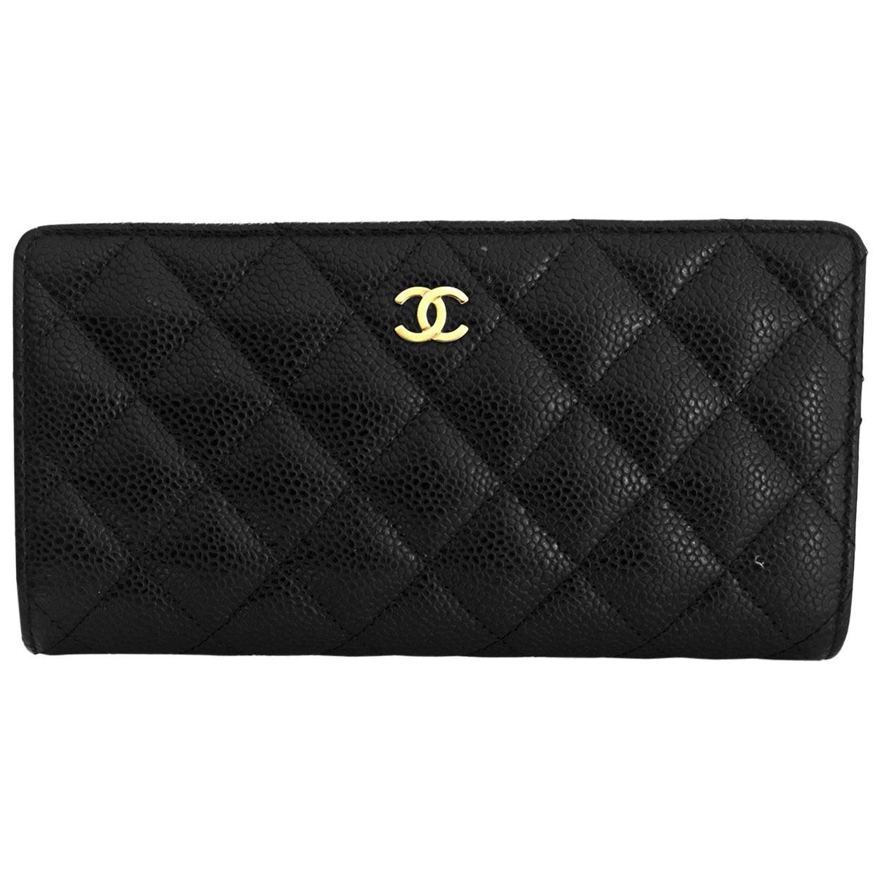 Chanel Black Quilted Caviar Leather Yen Bi-Fold Wallet 